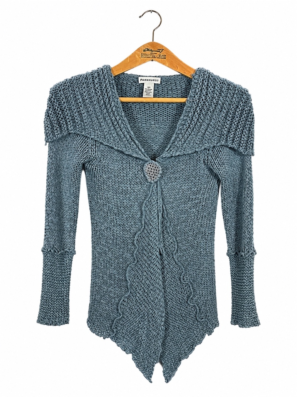Parkhurst Dusty Blue Ribbed Knit Cardigan Sweater Size SP Cotton Fairy Whimsy